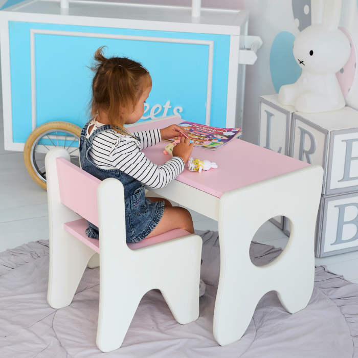 Стульчик для детской игровой комнаты белый с розовым LalaKids