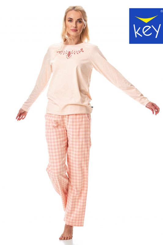 Піжама жіноча з футболкою з довгим рукавом та брюками Key LNS 447 B23 принт мікс
