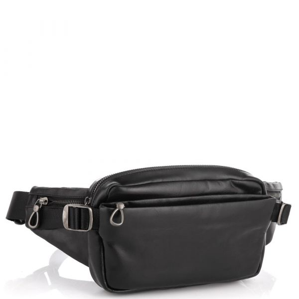 Сумка на пояс з натуральної шкіри чорна Tiding Bag 1001A