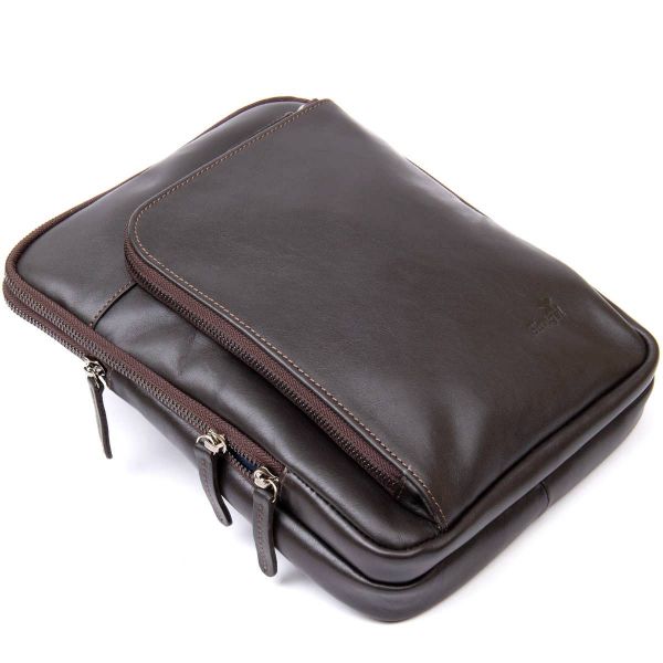Модна сумка планшет з накладною кишенею на блискавці в гладкій шкірі 11282 SHVIGEL коричнева