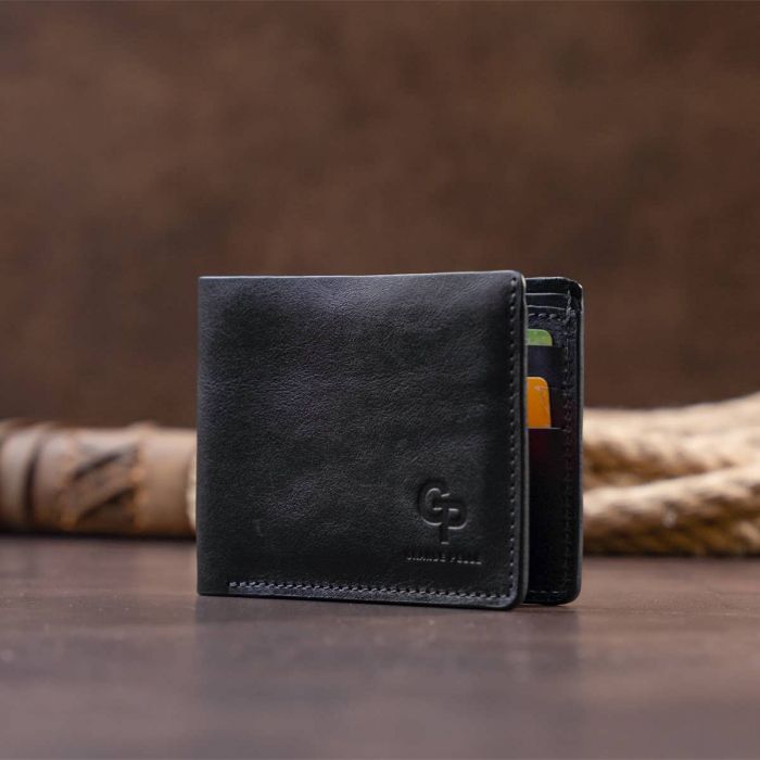 Горизонтальне портмоне в гладкій шкірі без застібки Grande Pelle 11311 чорне