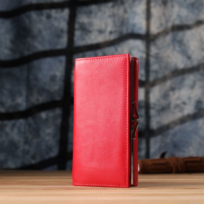 Яскравий жіночий гаманець на магнітах із натуральної шкіри ST Leather 23114 червоний