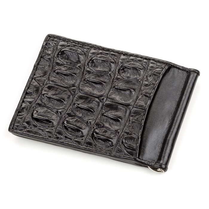 Зажим из натуральной кожи крокодила черный CROCODILE LEATHER 18169