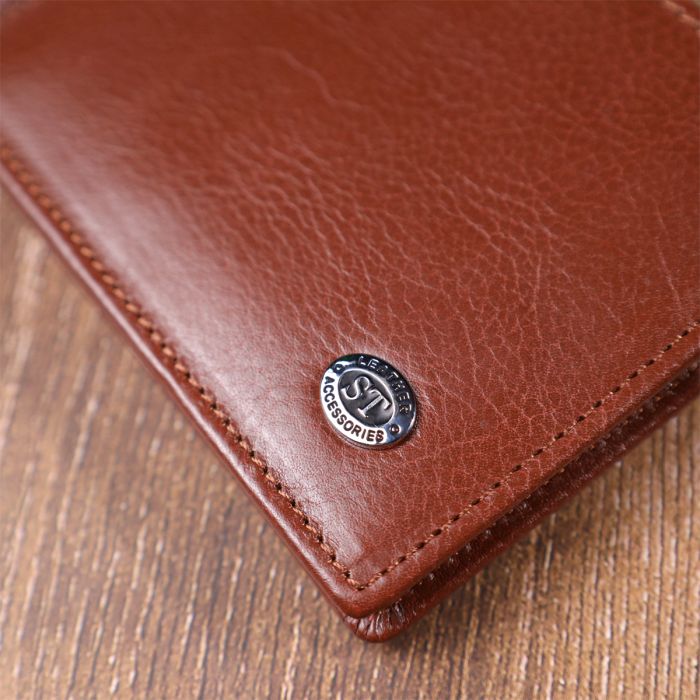 Удобный зажим для денег из натуральной гладкой кожи ST Leather 19427 коричневый