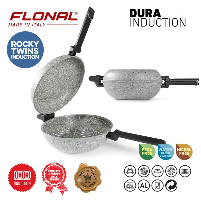 Сковорода подвійна Flonal Dura Induction Rocky Twins 28 см з решіткою (RKIWP2830)_Discounted