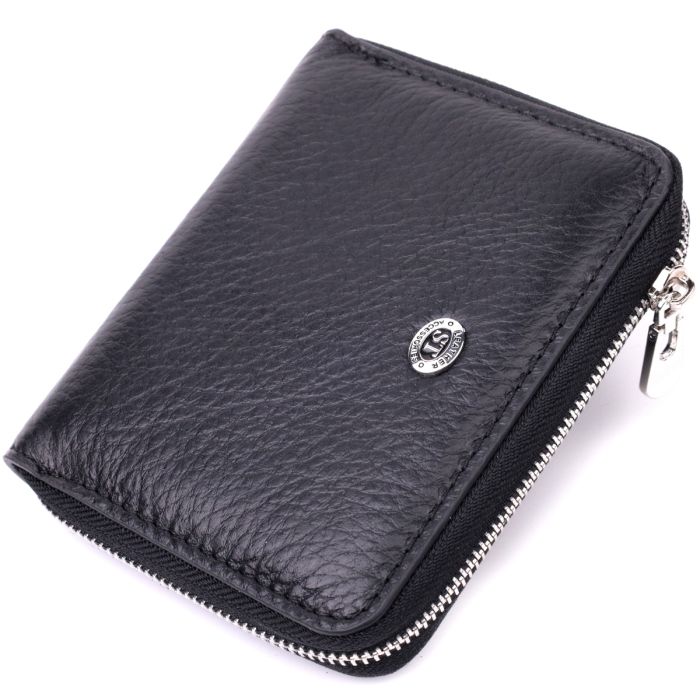Кожаный женский кошелек на молнии с металлическим логотипом производителя ST Leather 19483 черный.