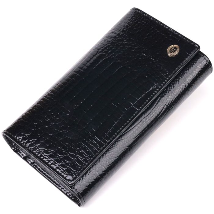 Лаковий жіночий гаманець з візитницею ST Leather 19403 чорний