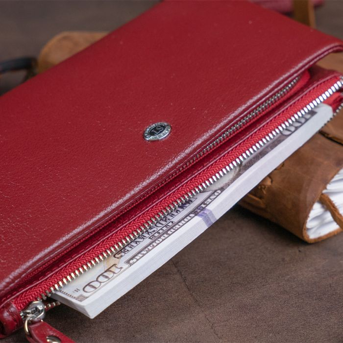 Кошелек-клатч из кожи с карманом для мобильного ST Leather 19311 бордовый