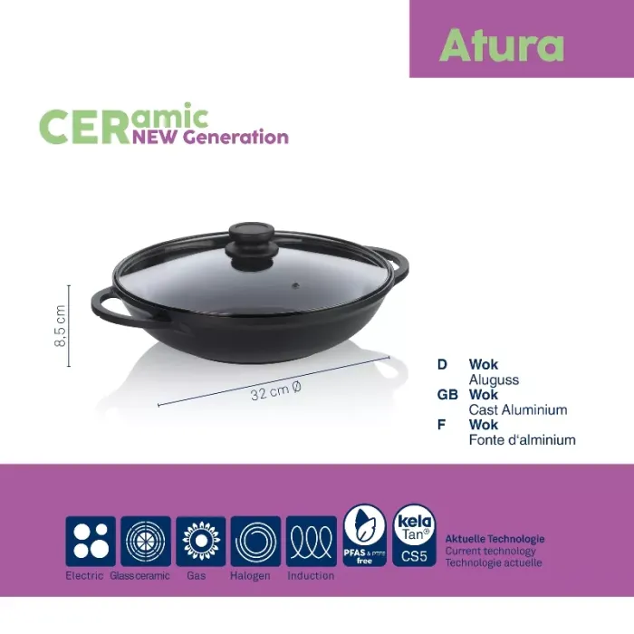 Вок з кришкою та двома ручками KELA Atura, 32 см, 4 л (15174)