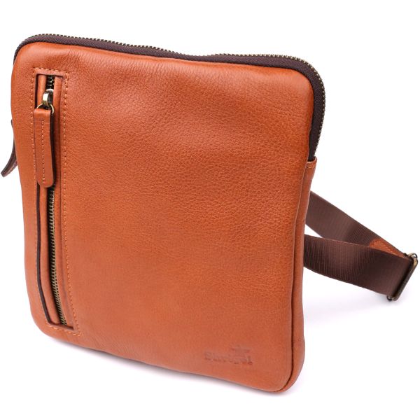 Чоловіча шкіряна сумка через плече із міцної зернистої шкіри Shvigel 23151 руда
