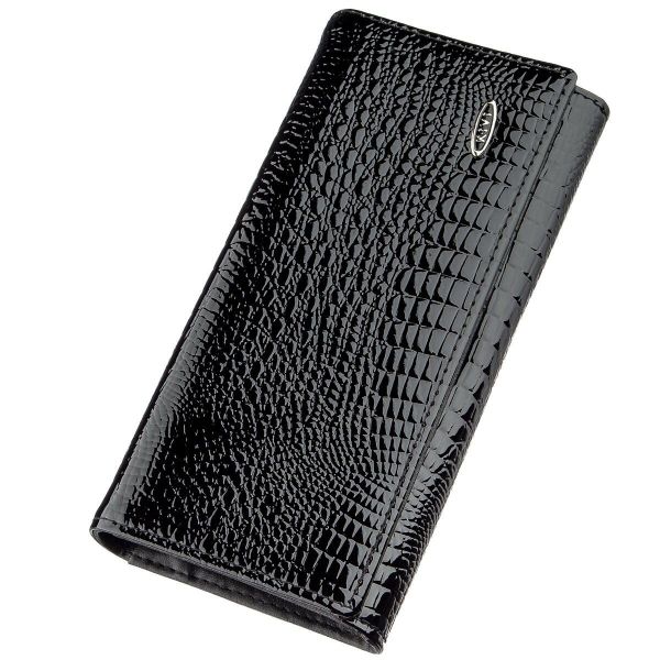 Кошелек женский из экокожи лаковый KIVI 19012 черный
