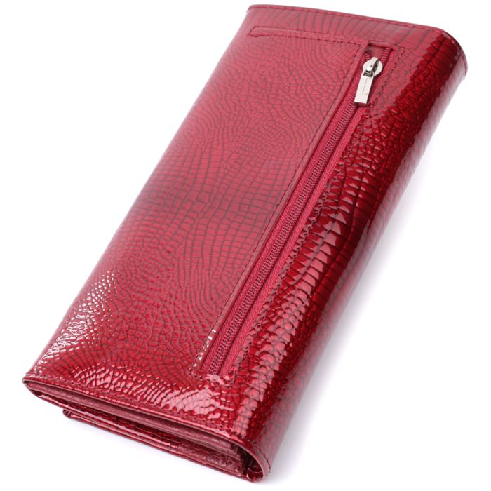 Лакированный женский кошелек с фактурой под рептилию из натуральной кожи ST Leather 22717 красный