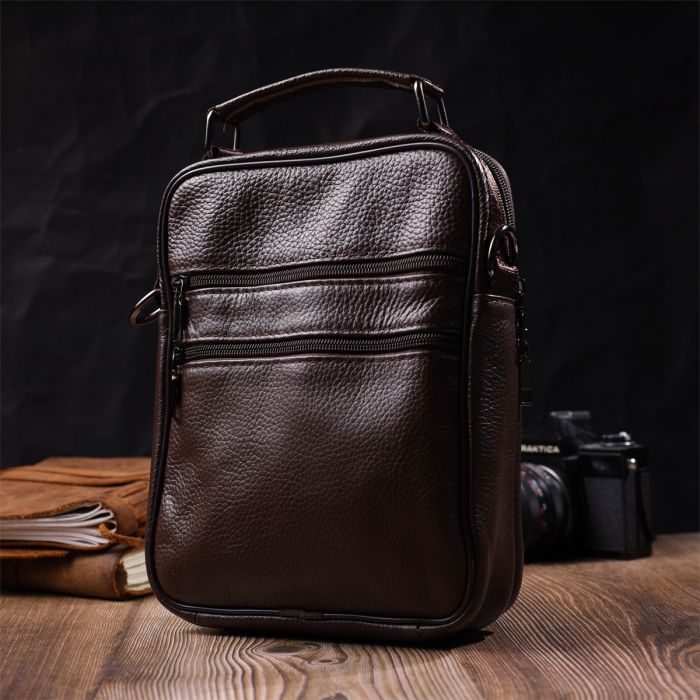 Стильний чоловічий месенджер з натуральної шкіри Vintage 21949 коричневий