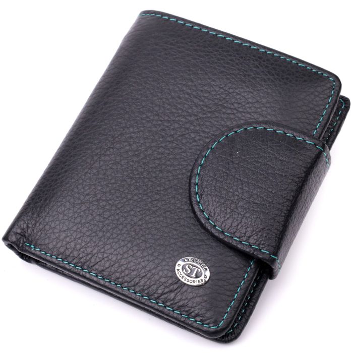 Шкіряний стильний гаманець з монетницею зовні ST Leather 19454 чорний