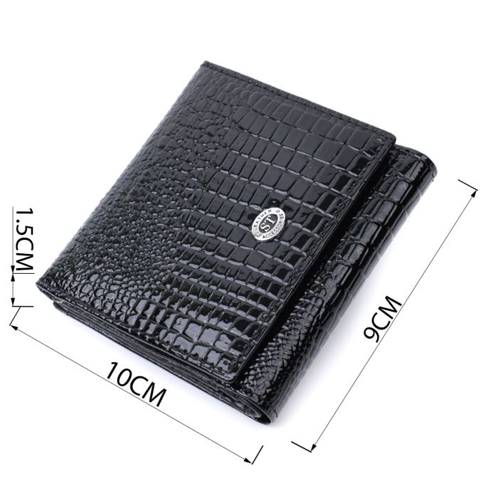 Компактный женский кошелек из натуральной лакированной кожи ST Leather 22688 черный