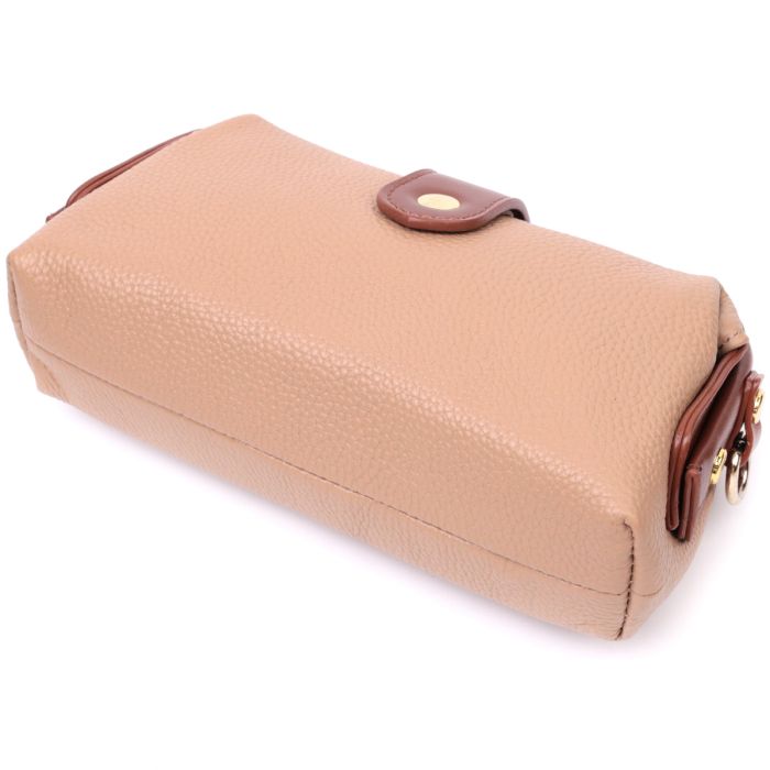 Стильный клатч с интересной защелкой из натуральной кожи Vintage 22423 бежевый
