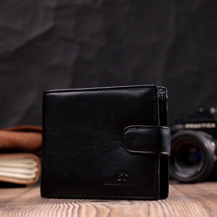 Чоловічий гаманець середнього розміру із натуральної шкіри ST Leather 22444 чорний