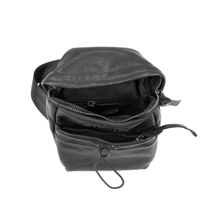 Маленька сумочка-слінг чоловіча шкіряна TDING BAG 2072A чорна