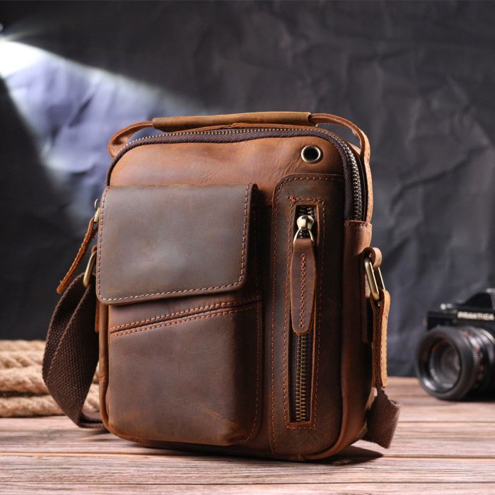 Вінтажна чоловіча сумка з натуральної шкіри 21293 Vintage коричнева