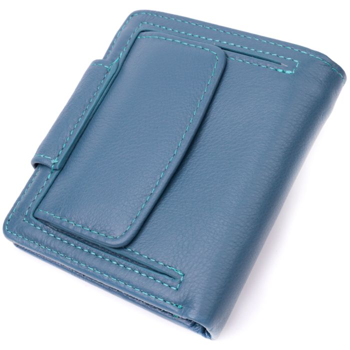 Красиве шкіряне портмоне з монетницею зовні для стильних жінок ST Leather 19457 бірюзове