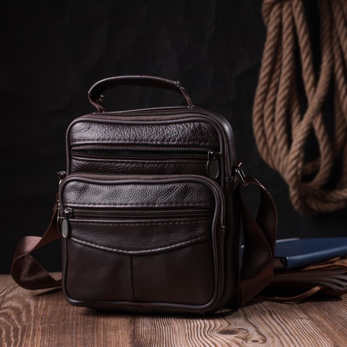 Невелика сумка на плече з натуральної шкіри Vintage s_15055 коричнева