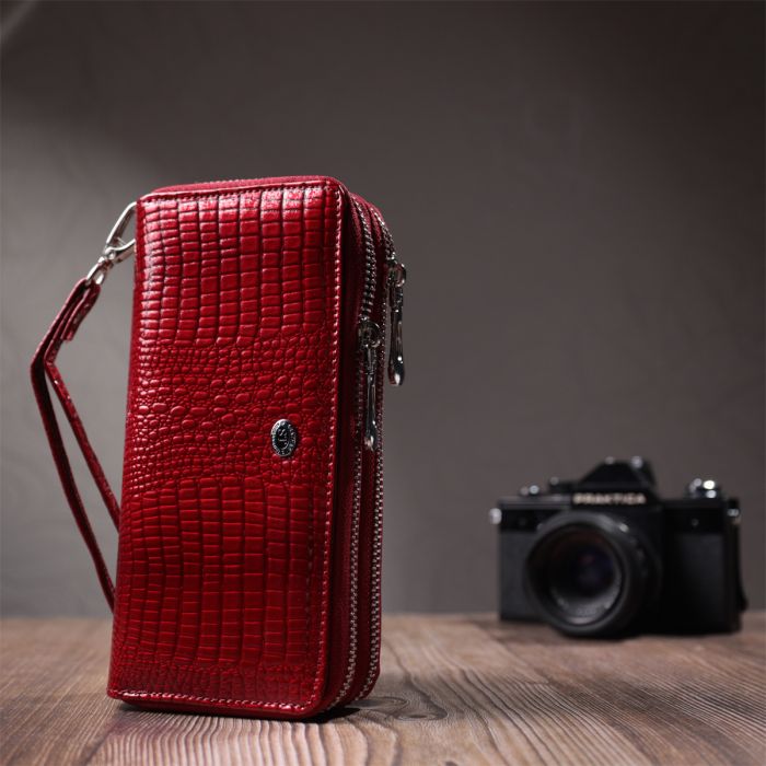 Фактурний клатч на два відділення з лакованої натуральної шкіри ST Leather 22692 червоний