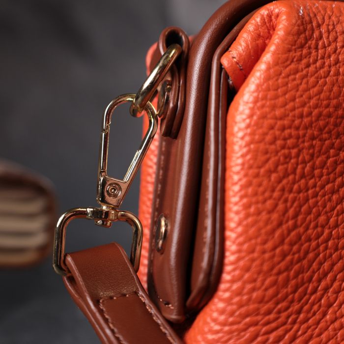 Женский клатч с интересной защелкой из натуральной кожи Vintage 22424 оранжевый.