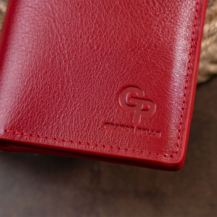 Вертикальне глянсове портмоне з накладною монетницею Grande Pelle 11331 червоне