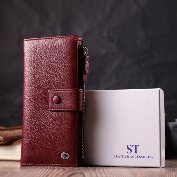 Вертикальный женский кошелек-клатч из натуральной кожи ST Leather 22535 бордовый