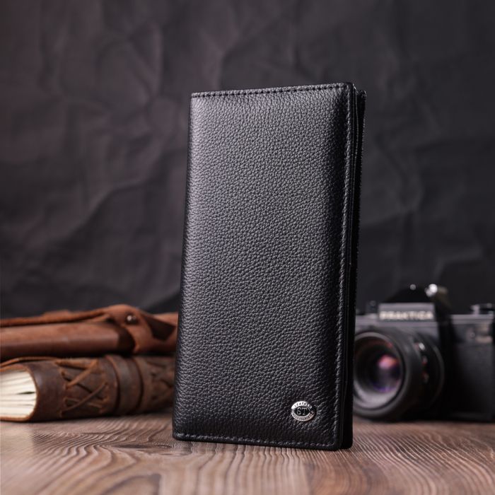 Жіночий вертикальний гаманець на магнітах із натуральної шкіри ST Leather 22538 чорний