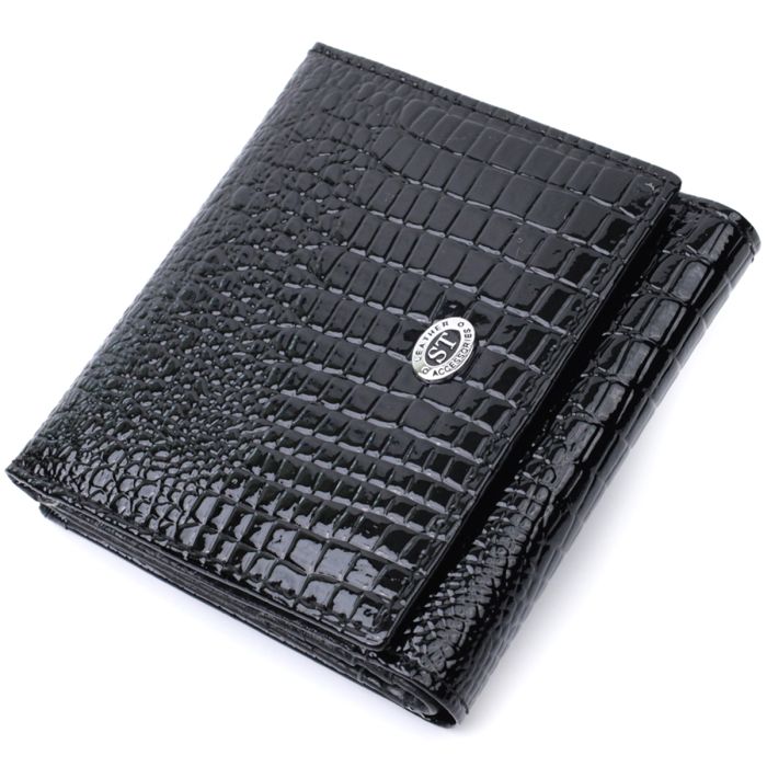Компактный женский кошелек из натуральной лакированной кожи ST Leather 22688 черный