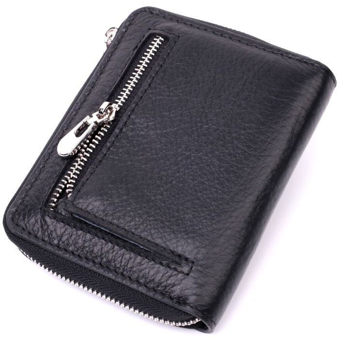 Кожаный женский кошелек на молнии с металлическим логотипом производителя ST Leather 19483 черный.
