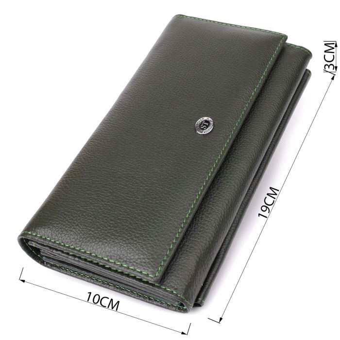 Горизонтальный кошелек с карманом для телефона из натуральной кожи ST Leather 23068 зеленый