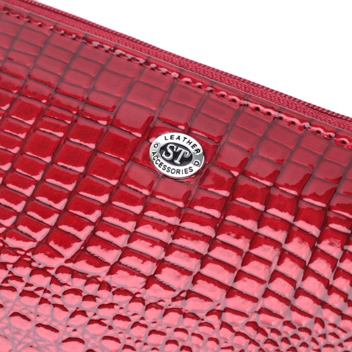 Лакований яскравий гаманець з фактурою під рептилію з натуральної шкіри ST Leather 22715 червоний