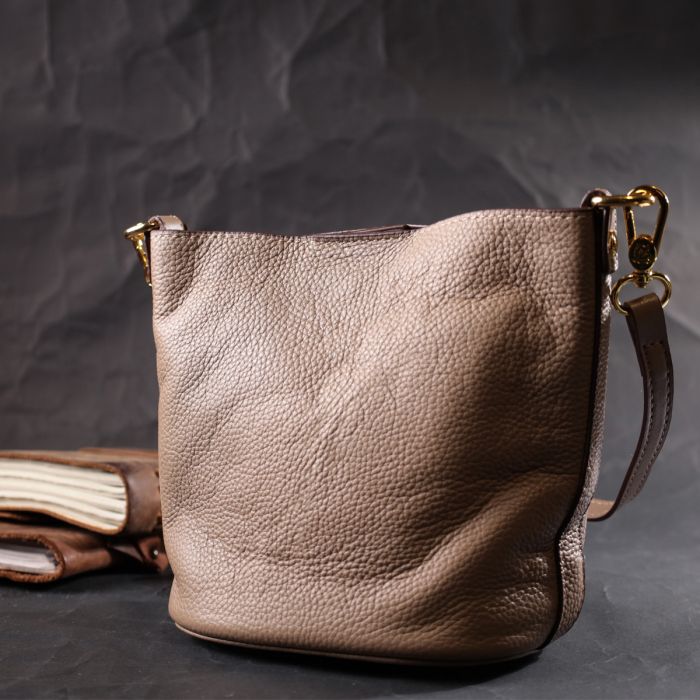 Женская сумка с автономной косметичкой из натуральной кожи Vintage 22364 бежевая