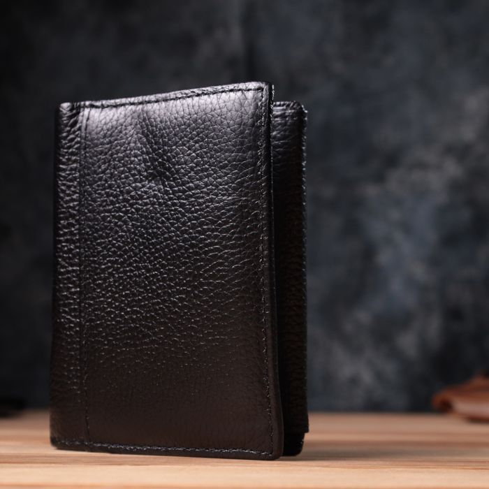 Вертикальный мужской кожаный кошелек в две сборки Vintage s_15091 черный