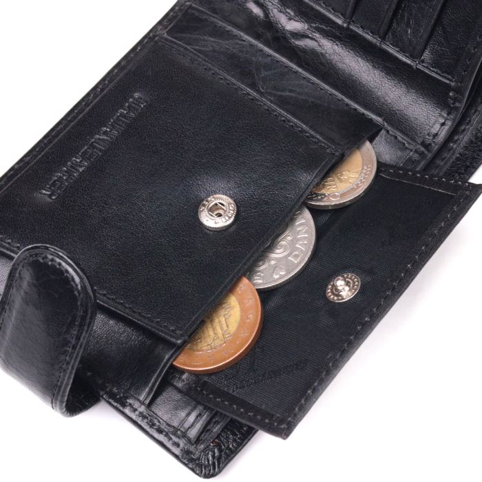 Чоловічий гаманець з натуральної гладкої шкіри у два додавання ST Leather 19409 чорний