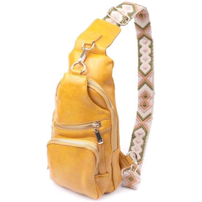 Яркая женская слинг сумка через плечо из экокожи Vintage 22753 желтая