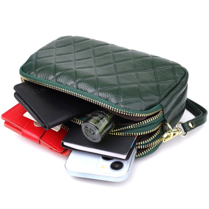 Практична шкіряна сумка на три відділення для жінок Vintage 22893 зелена