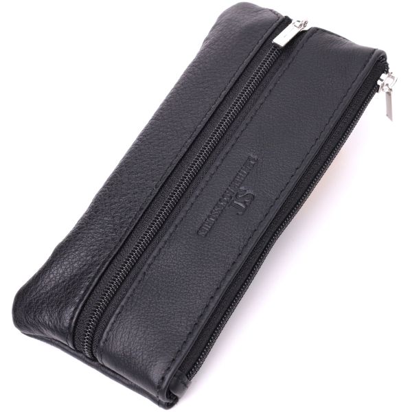 Містка шкіряна ключниця на блискавці ST Leather 22556 чорна