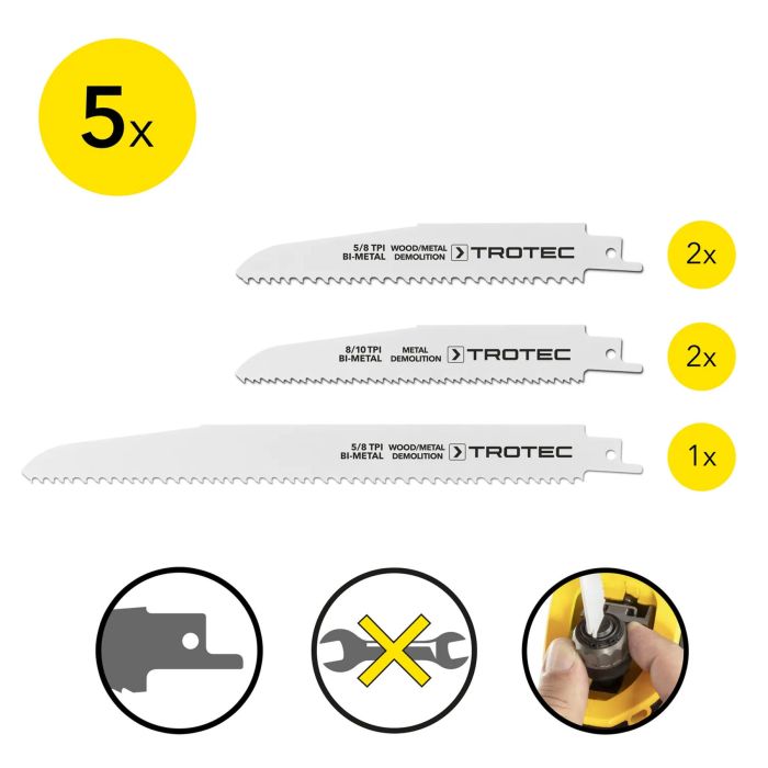 Набір пиляльних полотен для пили шабельної Trotec 5 pieces Wood/Metal Set (6215001201)
