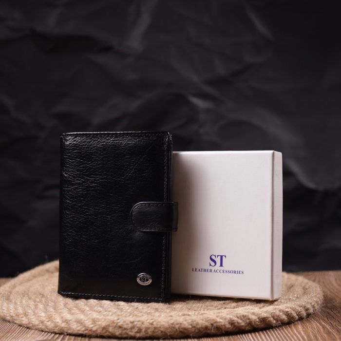 Вертикальний чоловічий гаманець із натуральної шкіри ST Leather 19406 чорний