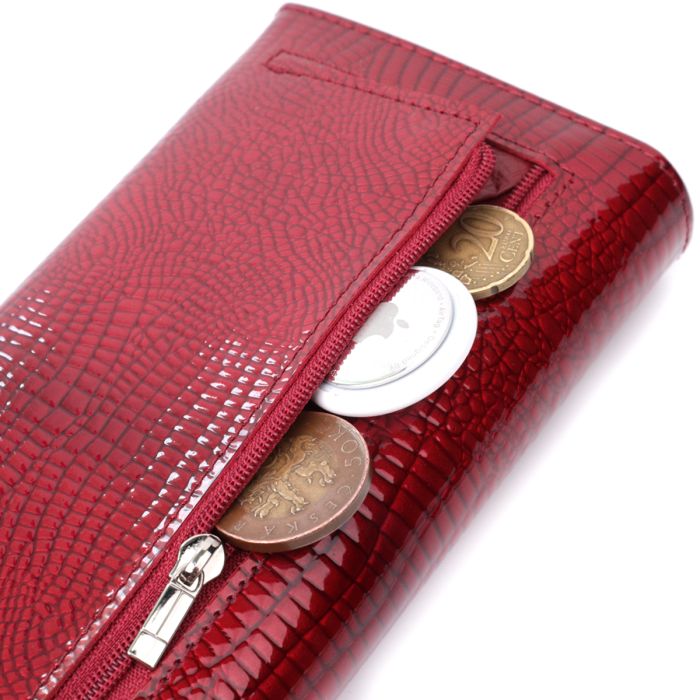 Лакированный женский кошелек с фактурой под рептилию из натуральной кожи ST Leather 22717 красный