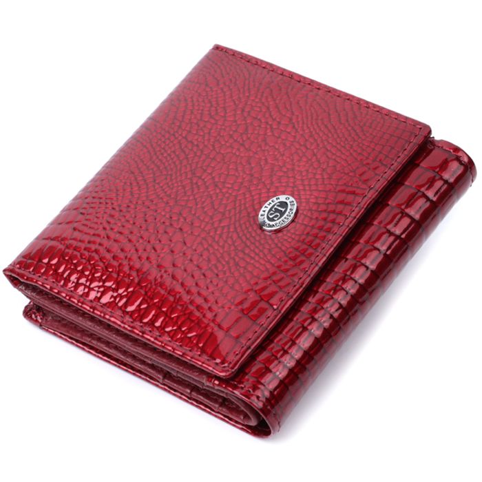Компактний гаманець для жінок з натуральної шкіри лакованої ST Leather 22687 червоний