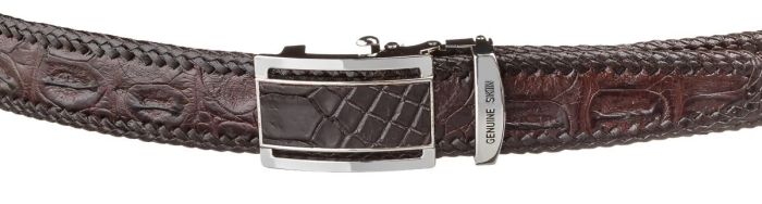 Ремень-автомат из натуральной кожи крокодила коричневый CROCODILE LEATHER 18171