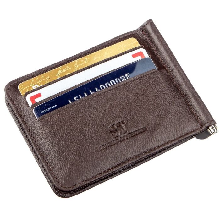 Зручний чоловічий затискач для купюр ST Leather 18938 коричневий