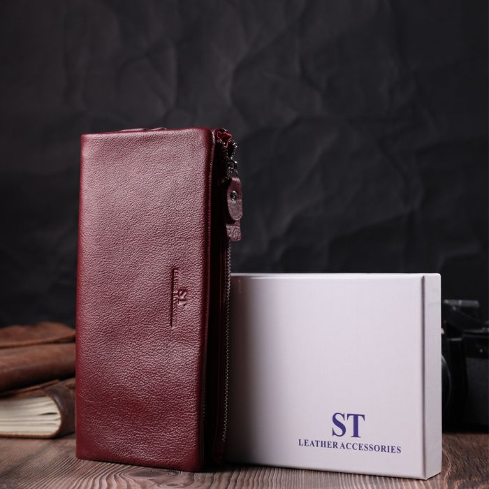 Добротный женский кошелек-клатч с двумя молниями из натуральной кожи ST Leather 22528 бордовый