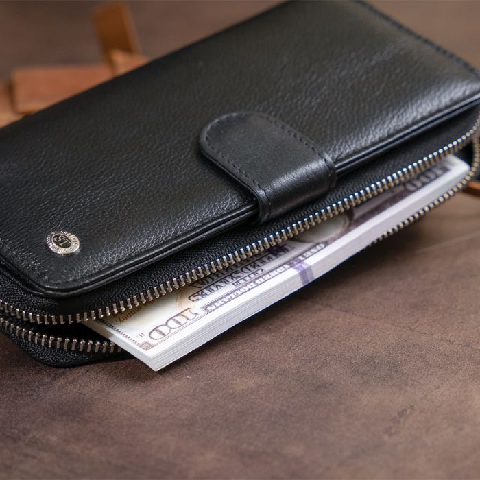 Вертикальний місткий гаманець зі шкіри унісекс ST Leather 19300 чорний