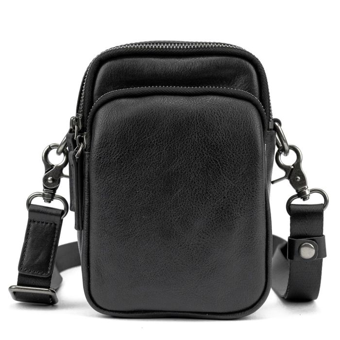 Мессенджер маленький кожаный черный TIDING BAG 333-1A