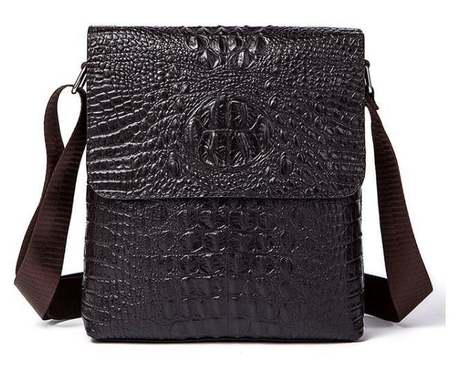 Сумка мужская вертикальная с тиснением под рептилию 14723 Vintage коричневая